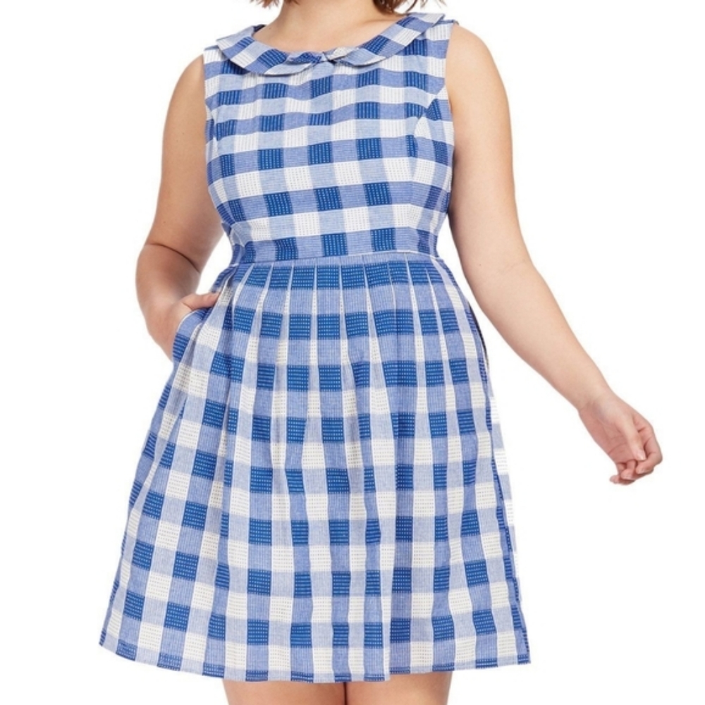 Modcloth Gingham Linen Peter Pan collar dress 1X